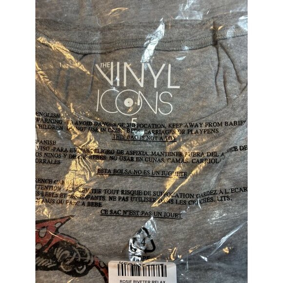 Vinyl Icons +5 Gray Heather Crew Neckline Rosie Riveter Graphic Muscle Tank Tee - Picture 6 of 6